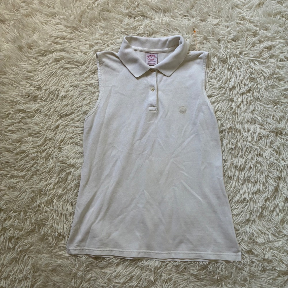 Brooks Brothers White Sleeveless Performance Polo Pique Shirt 100% Cotton Medium